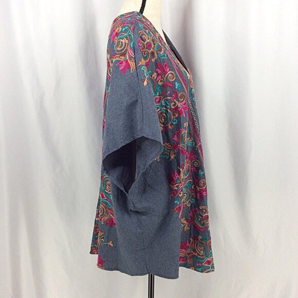 NWT Umgee Embroidered Open Kimono Duster Cardigan Floral Boho Side Slits - Picture 2 of 9